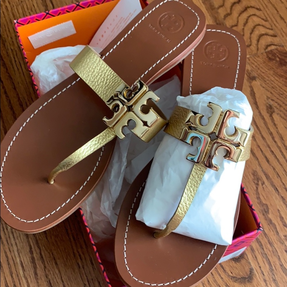 Tory Burch Gold Moore 2 Metallic Thong Sandals